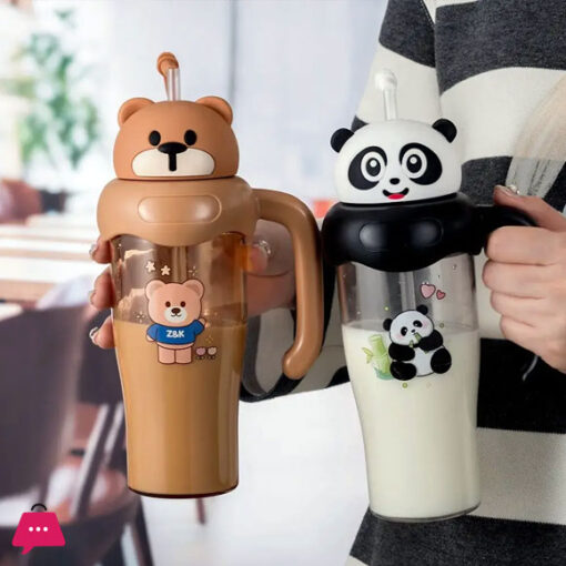 Travel Cartoon Rabbit Plastic Ice Coffee Tumbler Mug Bottle with Handle