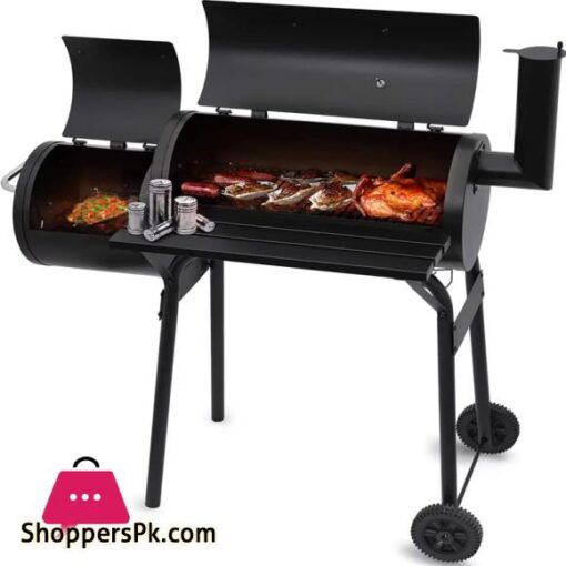 10-10 Offer 27 Inch Charcoal Barrel Grill with Offset Smoker Bbq Grill Outdoor Camping Oven