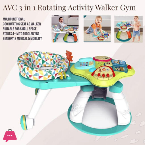 2-in-1 Walk-Around Activity Centre and Play Table Tropic Cool Walker with Music Lights and Interactive Toys Removable Seat