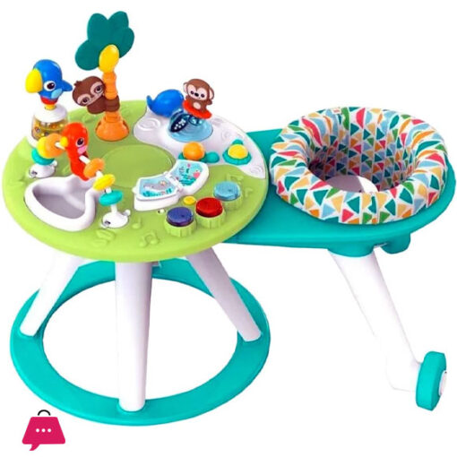 2-in-1 Walk-Around Activity Centre and Play Table Tropic Cool Walker with Music Lights and Interactive Toys Removable Seat