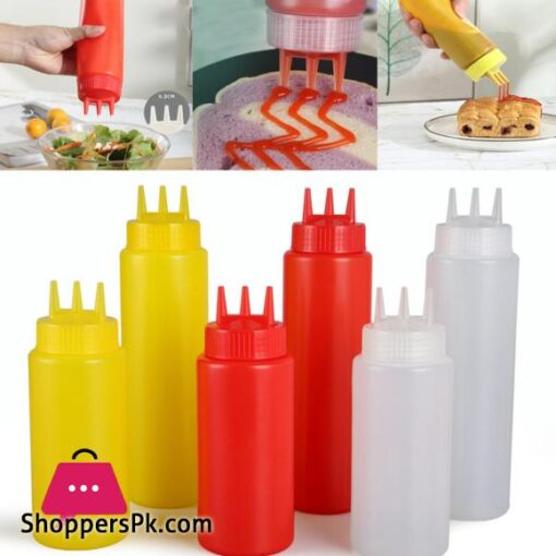 13Pcs 450Ml650Ml Three hole Squeeze Bottle Twist Cap Food Grade PE Plastic Ketchup Mustard Sauces Olive Oil Bottles Kitchen Gadgets