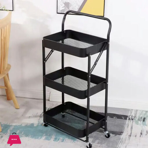 3-Tier Foldable Storage Trolley Metal Rolling Cart