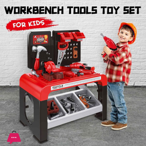 46-Pcs Workbench Tool Table Kids Toy Tool Bench Set, Construction Workshop with Electric Drill and Realistic Tools Toy for 3+ Years Old Kids