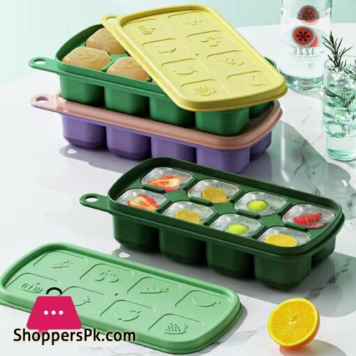 8 Grid Ice Cube Molds Silicone Fruit Pattern Ice Cube Freezer Tray With Lid Ice Maker Home Bars Drinks Cocktails Accessories