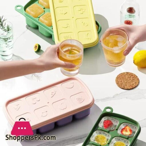 8 Grid Ice Cube Molds Silicone Fruit Pattern Ice Cube Freezer Tray With Lid Ice Maker Home Bars Drinks Cocktails Accessories