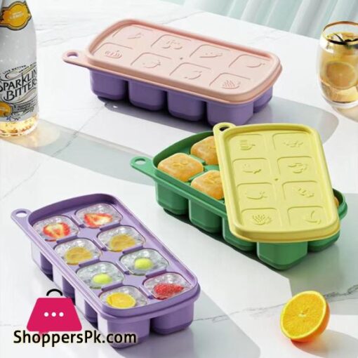 8 Grid Ice Cube Molds Silicone Fruit Pattern Ice Cube Freezer Tray With Lid Ice Maker Home Bars Drinks Cocktails Accessories