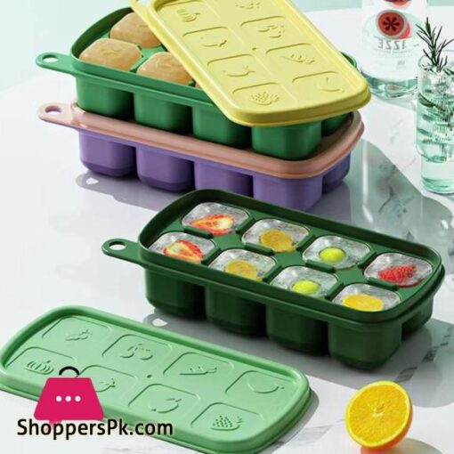 8 Grid Ice Cube Molds Silicone Fruit Pattern Ice Cube Freezer Tray With Lid Ice Maker Home Bars Drinks Cocktails Accessories