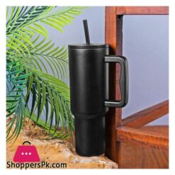 AJF Plain Stainless Steel Vacuum Insulated Tumbler With Lid Straw 1800ml Black