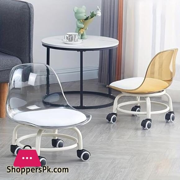 Acrylic 360 Rotatable Transparent Chair Small Mini Space Design High Resilience Durable Backrest Smart Wheels Ideal for Adults Kids Yellow