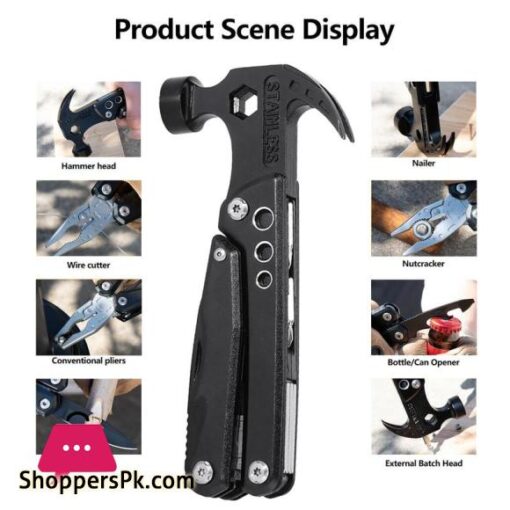 Camping Hammer Multitool 12 In 1 Rugged Stainless Steel Pocket Multitool Hammer Portable Survival Gear For Exploring Camping