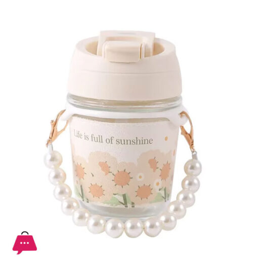 Cute Glass Water Cup Printed Pearl Bracelet Straw Cup Portable Water Cup Coffee