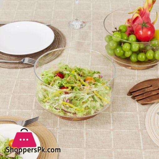 Glass Fruit Bowl Creative Large Salad Bowl Wood Base Snacks Popcorn Nuts Storage Bowls (Small)