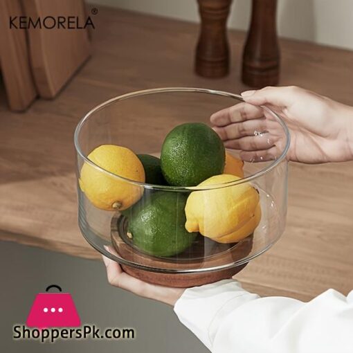 Glass Fruit Bowl Creative Large Salad Bowl Wood Base Snacks Popcorn Nuts Storage Bowls (Small)