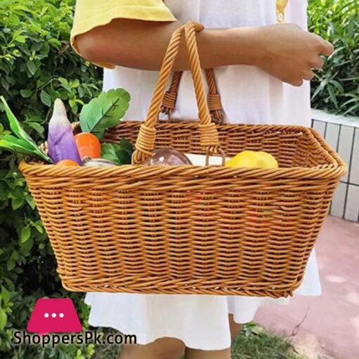 Imitation Vine Weaving Picnic Basket Food Storage Baskets Flowerpot Fruit Vegetable Container Home Kitchen Decor Organization