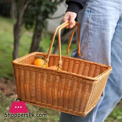 Imitation Vine Weaving Picnic Basket Food Storage Baskets Flowerpot Fruit Vegetable Container Home Kitchen Decor Organization