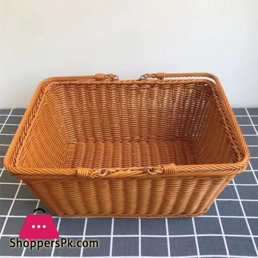 Imitation Vine Weaving Picnic Basket Food Storage Baskets Flowerpot Fruit Vegetable Container Home Kitchen Decor Organization