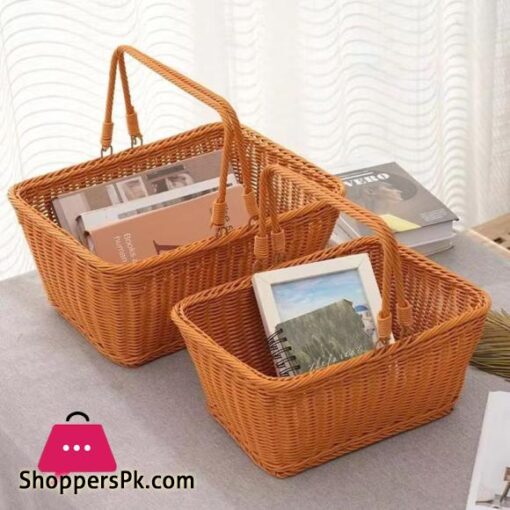 Imitation Vine Weaving Picnic Basket Food Storage Baskets Flowerpot Fruit Vegetable Container Home Kitchen Decor Organization