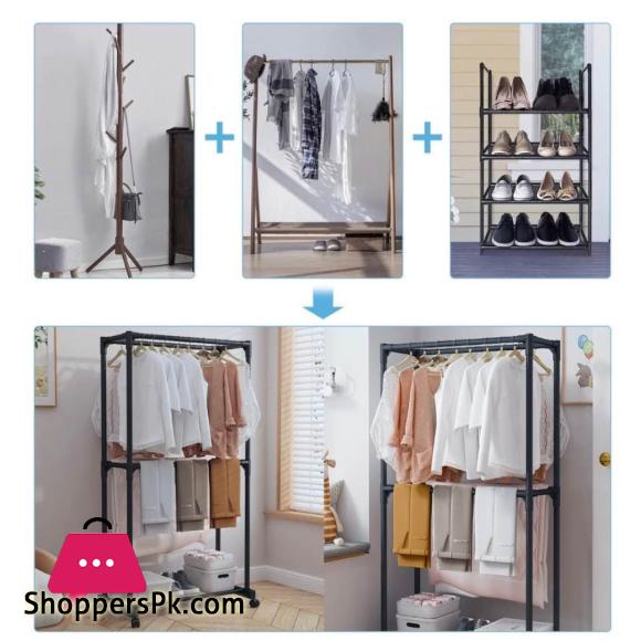 Imported Heavy Duty Iron Cloth Hanger Stand Shoes Rack for Floor Type Clothes Hanging & Drying purpose for Laundry & Bedroom