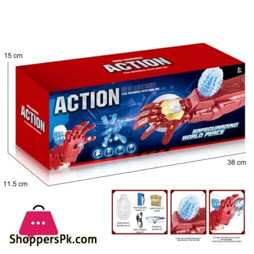 Iron Man Arm Shooter Electric Mechanioal Combat Arm 7-8mm Ball Bullets Water Gel Gun Splatter Wearable Toy Guns Cosplay Weapon for Boys