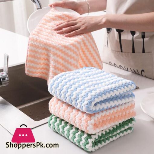 New Kitchen Stripe Dish Cloth Kitchen Rags Thicken Absorbent Housework Clean Towel Kitchen Cleaning Supplies