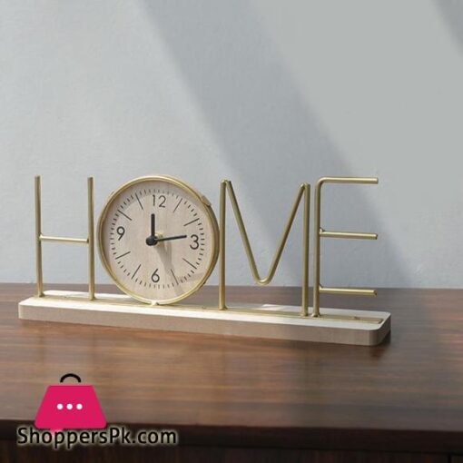 Office Desk Clock Modern Metal Home Clock with Wooden Base for Decor Non-ticking Silent Desktop Clock