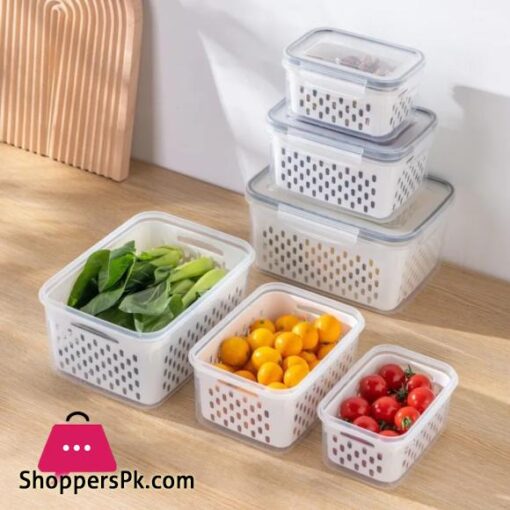 Refrigerator Preservation Box Transparent Double-layer Vegetable and Fruit Food Grade Drain Box Set of 3