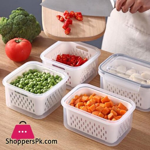 Refrigerator Preservation Box Transparent Double-layer Vegetable and Fruit Food Grade Drain Box Set of 3