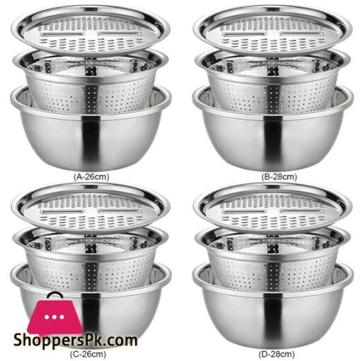 Stainless Steel 3-in-1 Colander Set with Drain Basket and Vegetable Slicer - Premium Kitchen Grater and Food Strainer