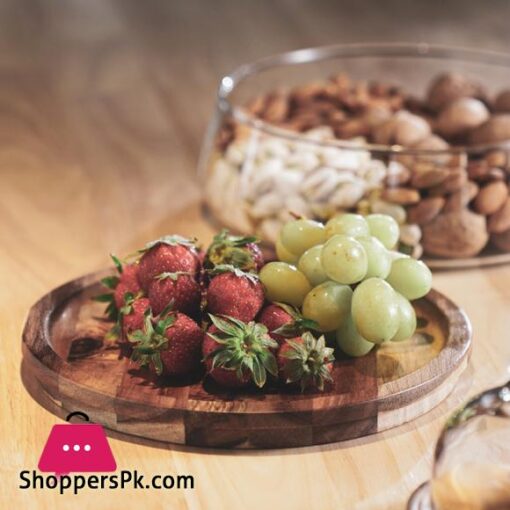 Transparent Glass Stylish Borosilicate Fruit Bowl with Real Bamboo Top - 8.58inch