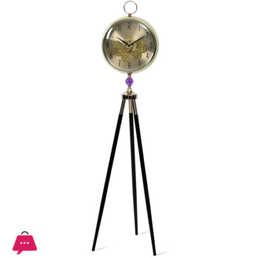 Tripod Floor Clock with Retro Gold Mechanical Gear Design