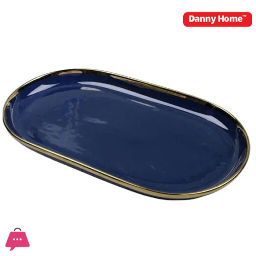 Danny Home Blue Gold Trim 12 Inch Porcelain Oval Plate 30 x 17 x 3cm