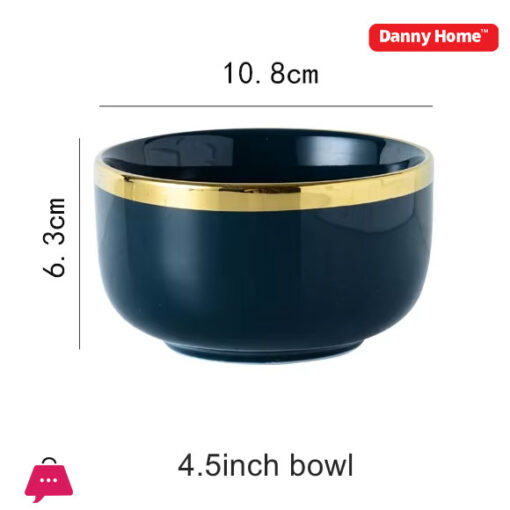 Danny Home Blue Gold Trim Porcelain Bowl 4.5 Inch