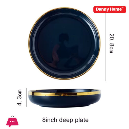 Danny Home Blue Gold Trim Porcelain Deep Plate 8Inch 20 x 3.5cm