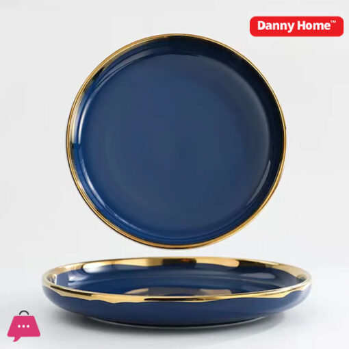 Danny Home Blue Gold Trim Porcelain Dinner Plate 26 x 4 CM