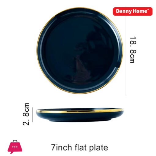 Danny Home Blue Gold Trim Porcelain Flate Plate 7Inch 18 x 3 cm