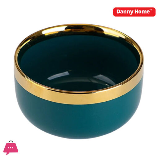 Danny Home Emerald Green Gold Trim Porcelain Bowl 4.5 Inch