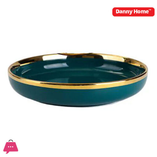 Danny Home Emerald Green Gold Trim Porcelain Soup Plate 20 x 3.5cm