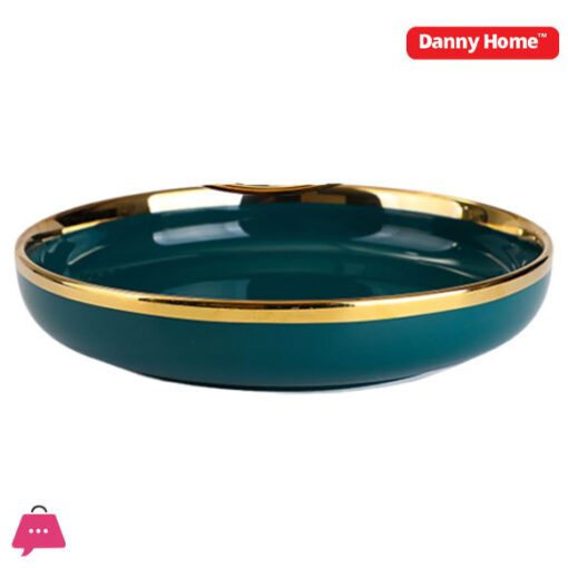 Danny Home Emerald Green Gold Trim Porcelain Plate 20.3 x 3cm