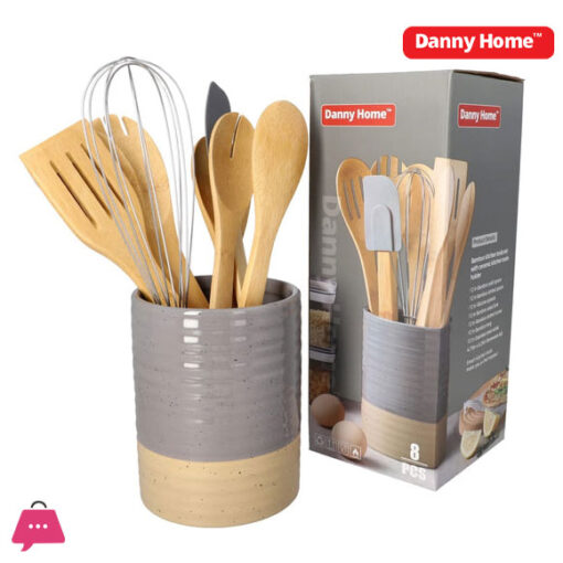 Danny Home Kitchen Bamboo Kitchen Utensils Tool Set Ceramic Holder