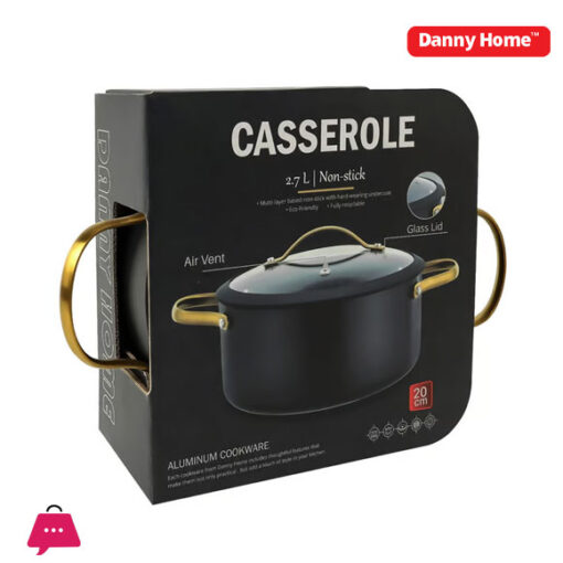 Danny Home Modern Black 4.5L Casserole Pot with Glass Lid 24cm