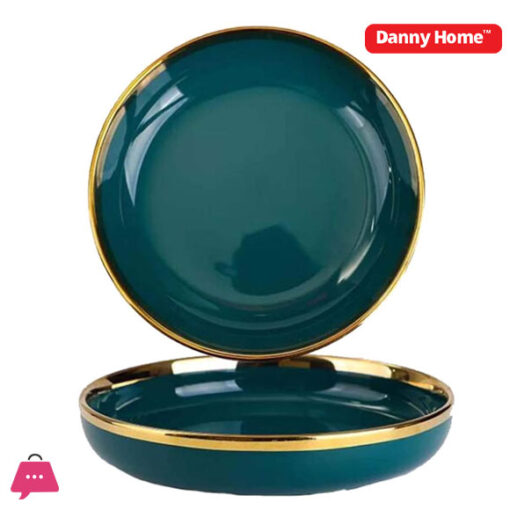 Danny Home Emerald Green Gold Trim Porcelain Dinner Plate 26 x 4 CM