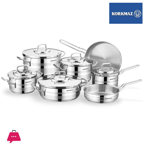 Korkmaz Astron 12-Piece Stainless Steel Cookware Set Induction Base