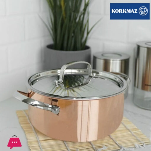 Korkmaz Divani Stainless Steel Stock Pot (Soup Pot) with Copper Body 20x10 cm - 2.9 liter