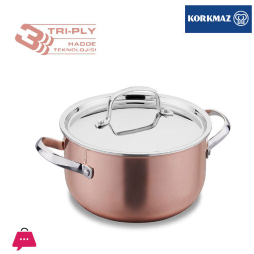 Korkmaz Divani Stainless Steel Stock Pot (Soup Pot) with Copper Body 20x10 cm - 2.9 liter