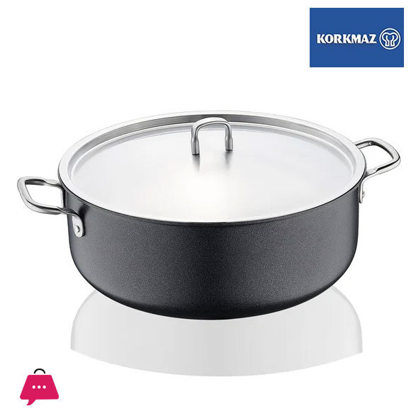 Korkmaz Doria Non Stick Cooking Pot with Stainless Steel Lid 10 Liters - 32x13cm PFOA Free Induction Compatible