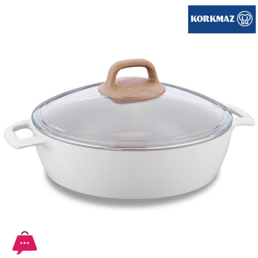 Korkmaz Gusto Non Stick Ceramic Cooking Pot with Glass Lid 3.5 Liter - 26x7cm, Gas Stove Compatible