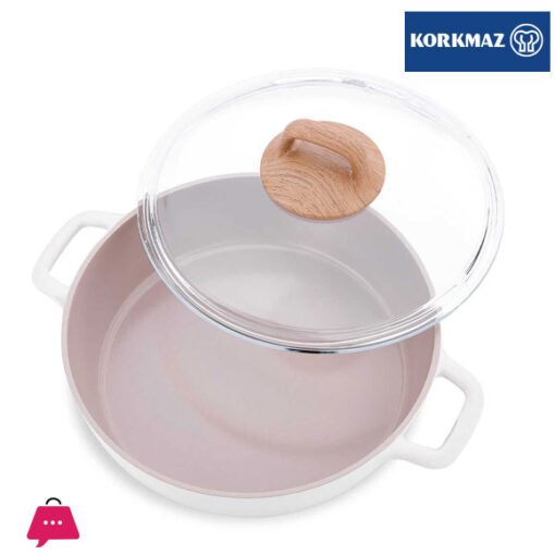 Korkmaz Gusto Non Stick Ceramic Cooking Pot with Glass Lid 3.5 Liter - 26x7cm, Gas Stove Compatible