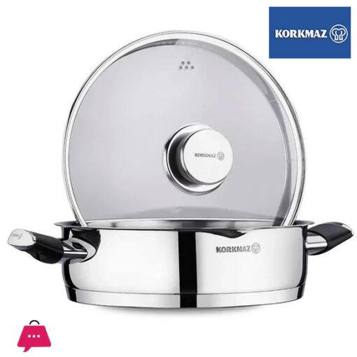 Korkmaz Pera Stainless Steel Cooking Pot with Glass Lid - 24x7cm Induction Compatible