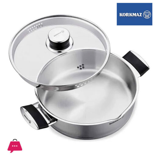 Korkmaz Pera Stainless Steel Cooking Pot with Glass Lid - 24x7cm Induction Compatible