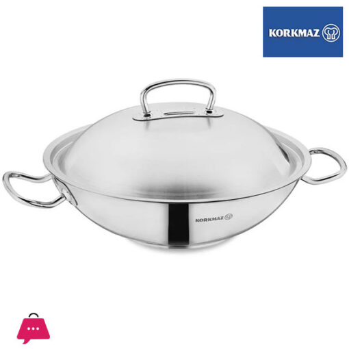 Korkmaz Proline Stainless Steel Wok with Lid - 36x9 cm Induction Compatible 6.8 Liter